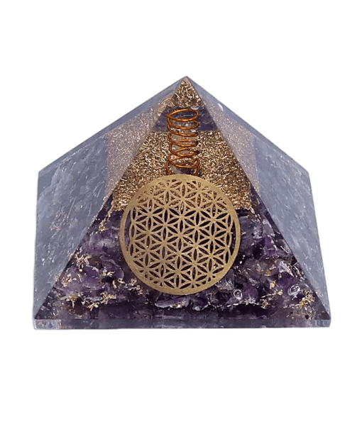 Orgonite Pyramid Amethyst - Flower of Life Wide