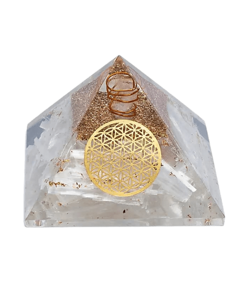 Orgonite Pyramid Selenite - Flower of Life Wide