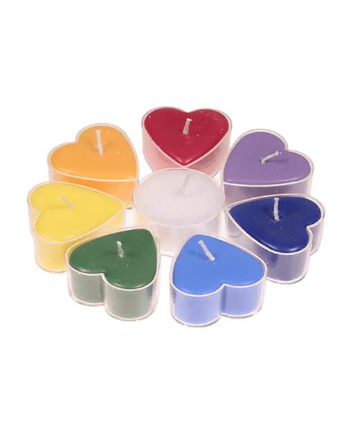 Chakra 7 Candles Small Hearts (T-Light, Theelichtjes, Lumini)