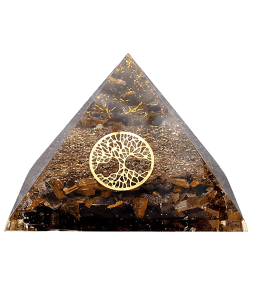 Orgonite Tiger's Eye Pyramid - Tree of Life Wide